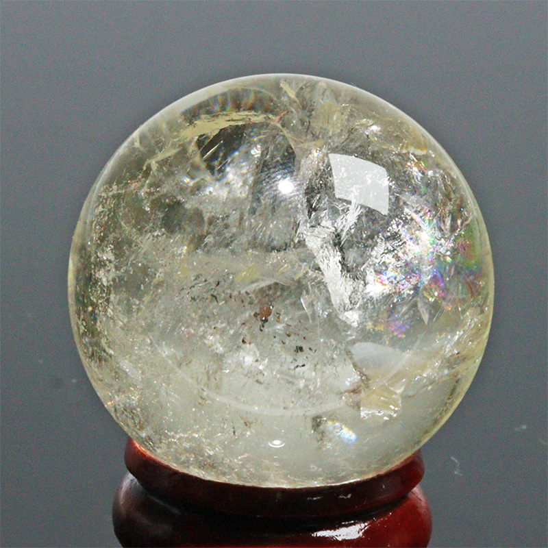 〔D453-2〕約43mm シトリン 虹入り スフィア Citrine 丸玉  黄水晶 置物 風水【メール便不可】