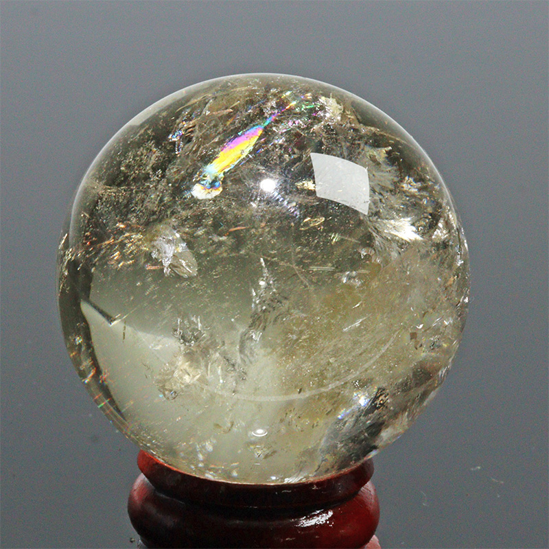 〔D453-6〕約40mm シトリン 虹入り スフィア Citrine 丸玉  黄水晶 置物 風水【メール便不可】
