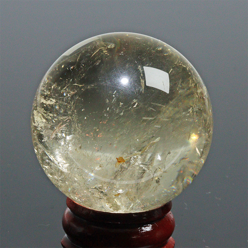 〔D453-8〕約39mm シトリン 虹入り スフィア Citrine 丸玉  黄水晶 置物 風水【メール便不可】