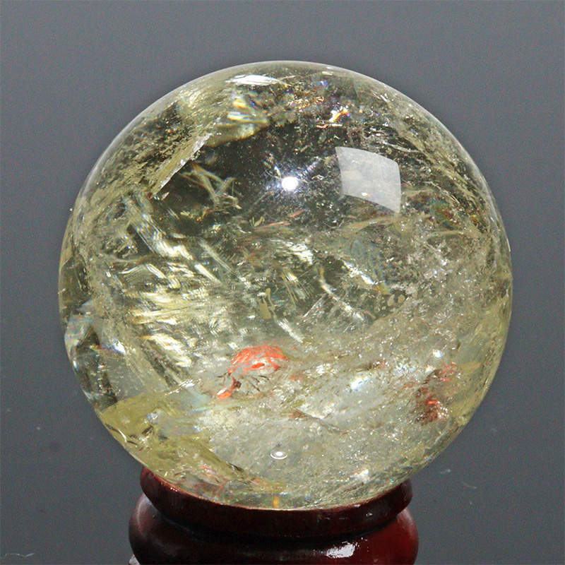 〔D453-9〕約38mm シトリン 虹入り スフィア Citrine 丸玉  黄水晶 置物 風水【メール便不可】