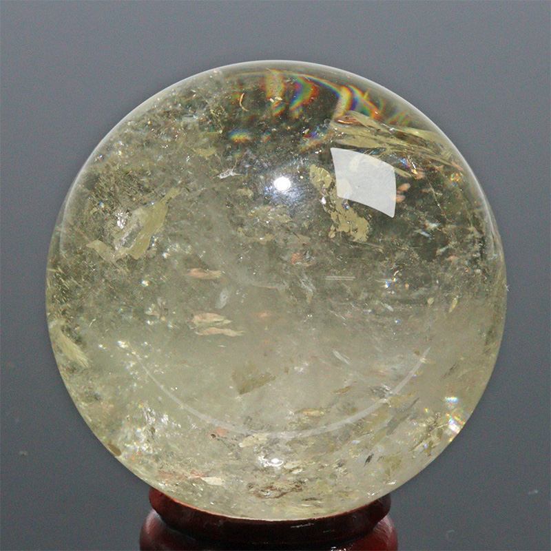〔D453-10〕約38mm シトリン 虹入り スフィア Citrine 丸玉  黄水晶 置物 風水【メール便不可】