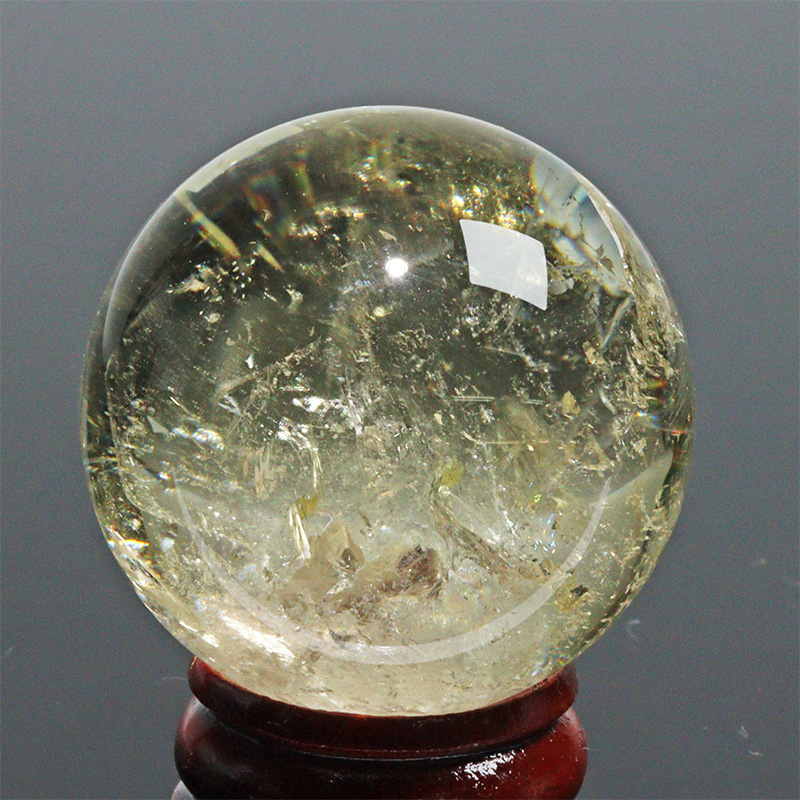 〔D453-11〕約37mm シトリン 虹入り スフィア Citrine 丸玉  黄水晶 置物 風水【メール便不可】