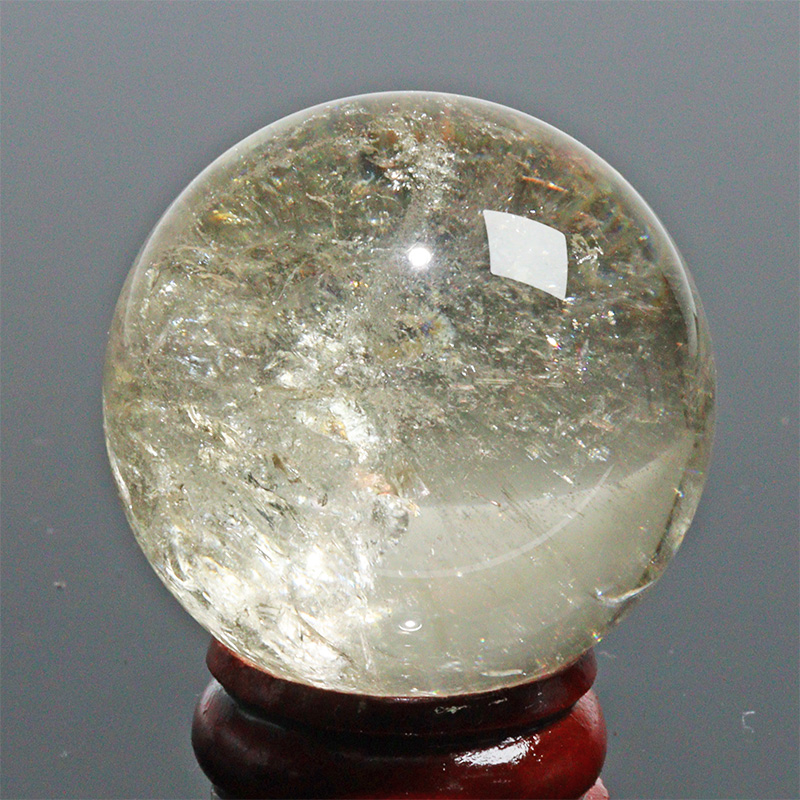 〔D453-13〕約36mm シトリン 虹入り スフィア Citrine 丸玉  黄水晶 置物 風水【メール便不可】