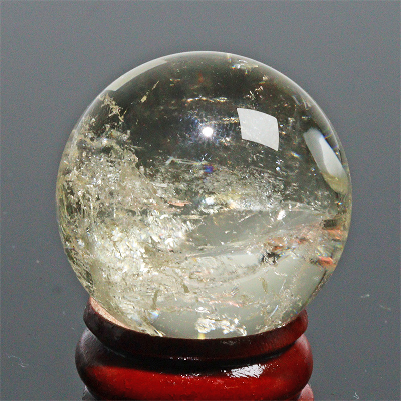 〔D453-16〕約32mm シトリン 虹入り スフィア Citrine 丸玉  黄水晶 置物 風水【メール便不可】