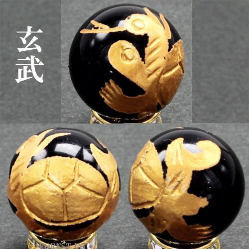 天然石 金彫り 四色 四神獣  ビーズ(玄武)【粒売り】約12mm 玄武 〔RYC23-4〕