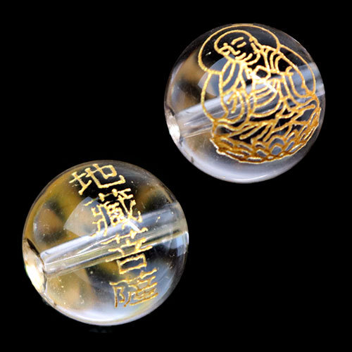 金彫り 両面 水晶守護神 粒売り 1個 12mm 地蔵菩薩 1個 〔I9-2-12m〕