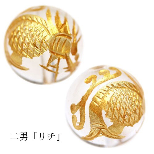 金彫り 龍生九子 (全9種) ビーズ 天然水晶【粒売り】 二男「リチ」12mm 1個 〔I83-2-12m〕