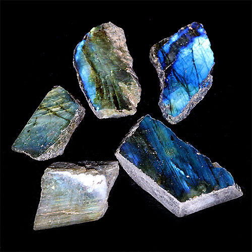〔D440-10〕ラブラドライト スライス 5個入り Labradorite マダガスカル産 原石 鉱物 標本