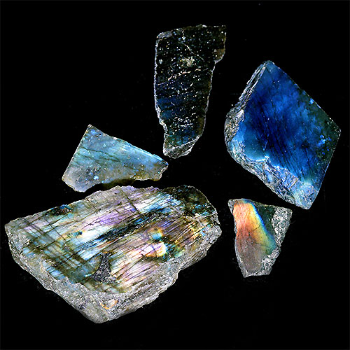 〔D440-11〕ラブラドライト スライス 5個入り Labradorite マダガスカル産 原石 鉱物 標本