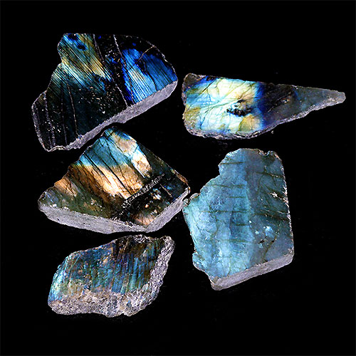〔D440-12〕ラブラドライト スライス 5個入り Labradorite マダガスカル産 原石 鉱物 標本