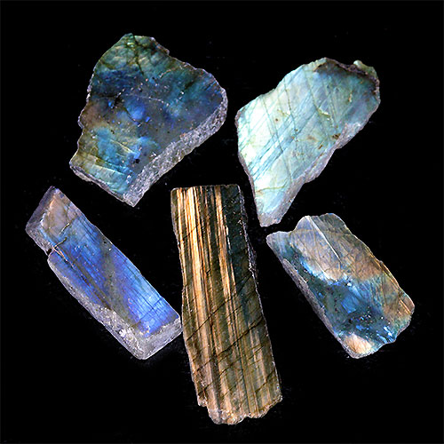 〔D440-13〕ラブラドライト スライス 5個入り Labradorite マダガスカル産 原石 鉱物 標本