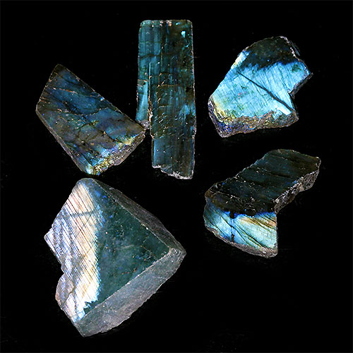〔D440-14〕ラブラドライト スライス 5個入り Labradorite マダガスカル産 原石 鉱物 標本