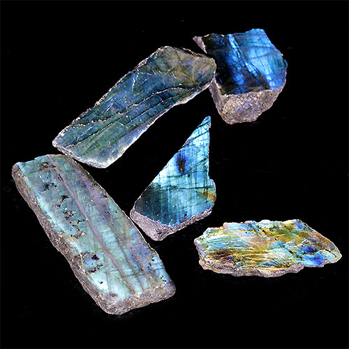 〔D440-15〕ラブラドライト スライス 5個入り Labradorite マダガスカル産 原石 鉱物 標本