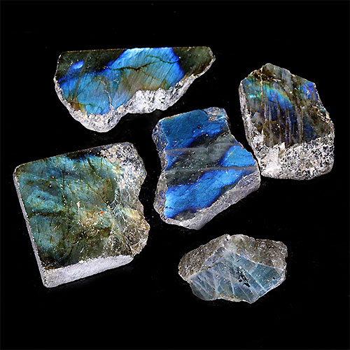 〔D440-17〕ラブラドライト スライス 5個入り Labradorite マダガスカル産 原石 鉱物 標本