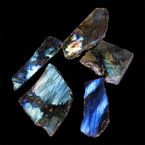 〔D440-18〕ラブラドライト スライス 5個入り Labradorite マダガスカル産 原石 鉱物 標本