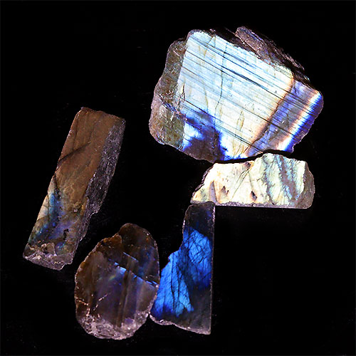 〔D440-19〕ラブラドライト スライス 5個入り Labradorite マダガスカル産 原石 鉱物 標本