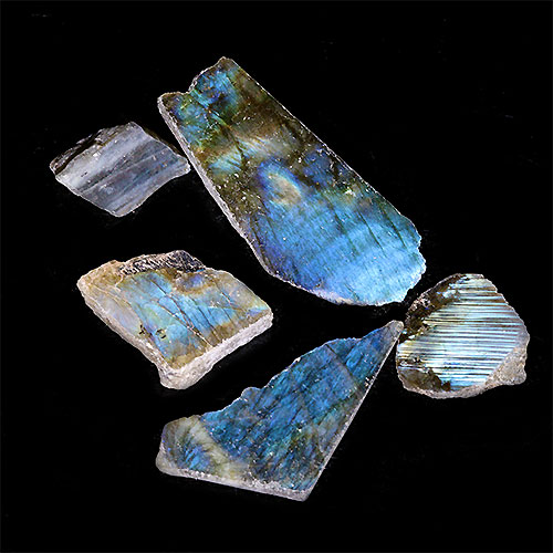 〔D440-20〕ラブラドライト スライス 5個入り Labradorite マダガスカル産 原石 鉱物 標本