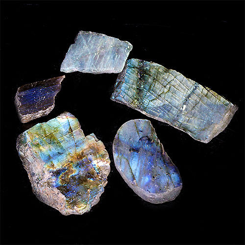 〔D440-21〕ラブラドライト スライス 5個入り Labradorite マダガスカル産 原石 鉱物 標本