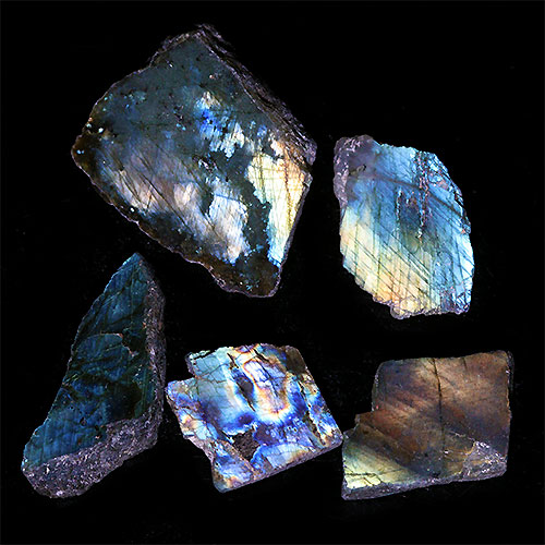 〔D440-22〕ラブラドライト スライス 5個入り Labradorite マダガスカル産 原石 鉱物 標本