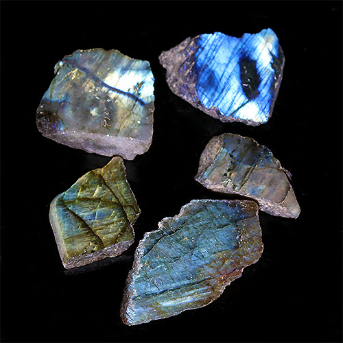 〔D440-23〕ラブラドライト スライス 5個入り Labradorite マダガスカル産 原石 鉱物 標本