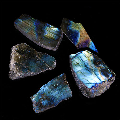 〔D440-24〕ラブラドライト スライス 5個入り Labradorite マダガスカル産 原石 鉱物 標本