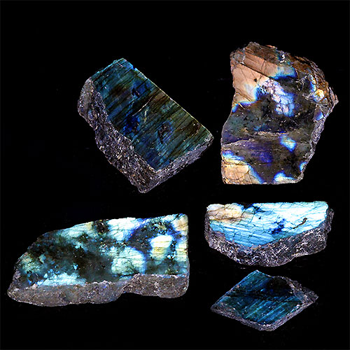 〔D440-8〕ラブラドライト スライス 5個入り Labradorite マダガスカル産 原石 鉱物 標本