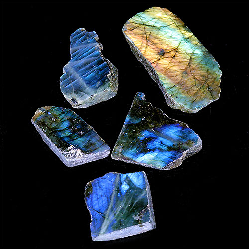 〔D440-9〕ラブラドライト スライス 5個入り Labradorite マダガスカル産 原石 鉱物 標本