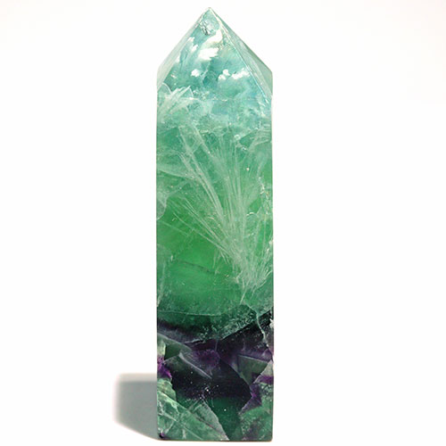 〔D449-8〕エンジェルフェザーフローライト ポイン オベリスク 置物 Angel Feather Fluorite