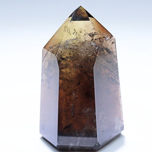 〔D451-14〕高品質 ブラジル ミナスジェライス コリント スモーキーシトリン ポイント Citrine 黄水晶 六角柱 置物【メール便不可】