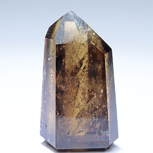 〔D451-15〕高品質 ブラジル ミナスジェライス コリント スモーキーシトリン ポイント Citrine 黄水晶 六角柱 置物【メール便不可】
