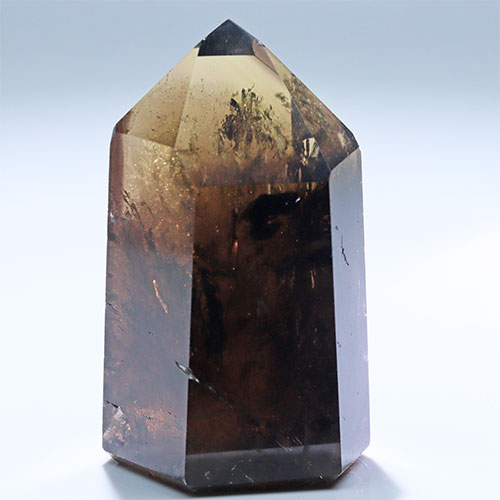 〔D451-5〕高品質 ブラジル ミナスジェライス コリント スモーキーシトリン ポイント Citrine 黄水晶 六角柱 置物【メール便不可】