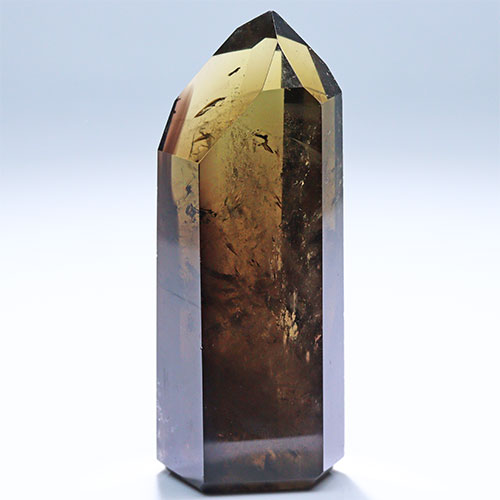 〔D451-6〕高品質 ブラジル ミナスジェライス コリント スモーキーシトリン ポイント Citrine 黄水晶 六角柱 置物【メール便不可】