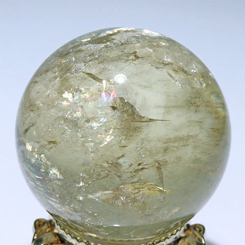 〔D453-1〕約45mm シトリン 虹入り スフィア Citrine 丸玉  黄水晶 置物 風水