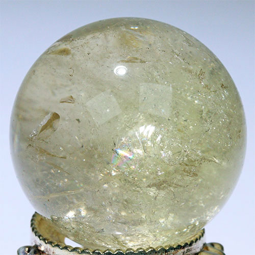 〔D453-5〕約41mm シトリン 虹入り スフィア Citrine 丸玉  黄水晶 置物 風水