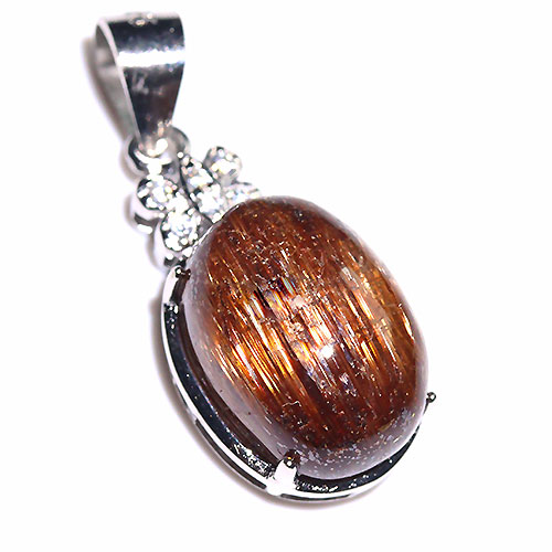 〔J348-1〕高品質 sv925 ブロンズルチルクォーツキャッツアイ ペンダントトップ Bronze Rutilated Quartz