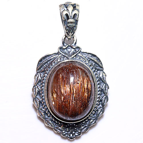 〔J348-10〕高品質 sv925 ブロンズルチルクォーツキャッツアイ ペンダントトップ Bronze Rutilated Quartz