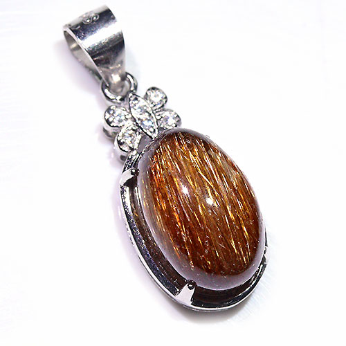 〔J348-2〕高品質 sv925 ブロンズルチルクォーツキャッツアイ ペンダントトップ Bronze Rutilated Quartz