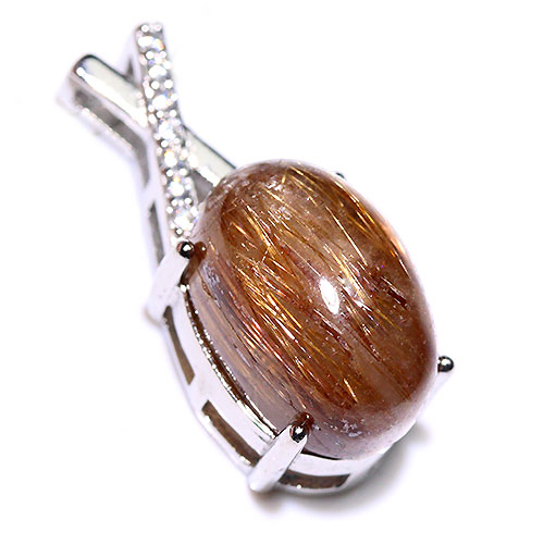 〔J348-7〕高品質 sv925 ブロンズルチルクォーツキャッツアイ ペンダントトップ Bronze Rutilated Quartz