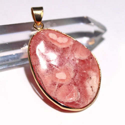 〔J378-3〕両面 インカローズ ペンダントトップ Rhodochrosite ロードクロサイト 菱マンガン鉱