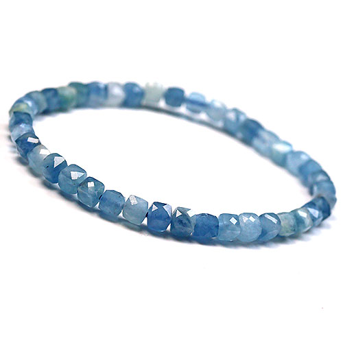 〔K1538〕約4.8mm Aquamarine アクアマリンカット ブレスレット【FOREST 天然石 パワーストーン】