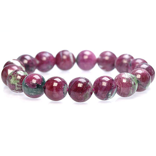 〔K1614-2〕約12mm 天然ルビーインゾイサイト Ruby ブレスレット コランダム 紅玉【FOREST 天然石 パワーストーン】