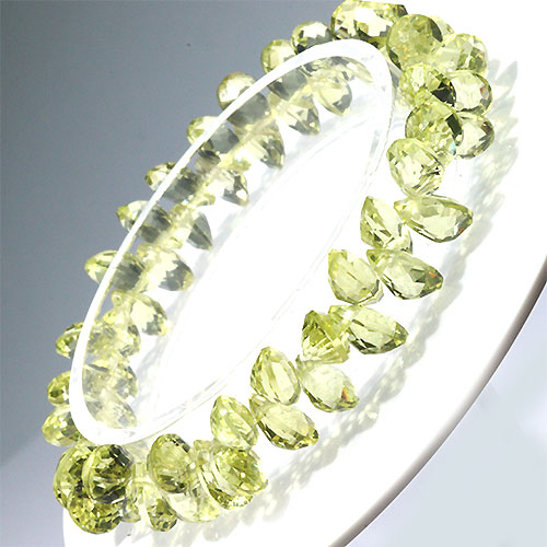 〔K1854-7〕高品質 宝石ルースカット レモンクォーツ Lemon Quartz ペアシェイプカット 約8x6mm ブレスレット