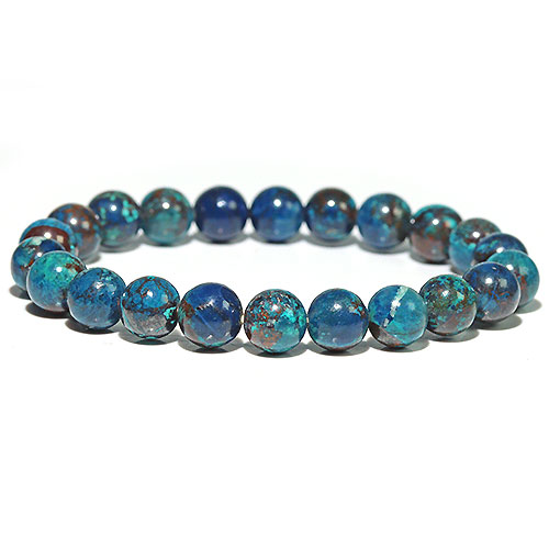 〔K1883-12〕約8mm アズライト シャッタカイト Azurite Shattuckite 藍銅鉱 ブレスレット