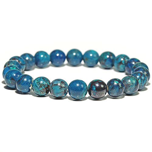 〔K1883-13〕約8mm アズライト シャッタカイト Azurite Shattuckite 藍銅鉱 ブレスレット