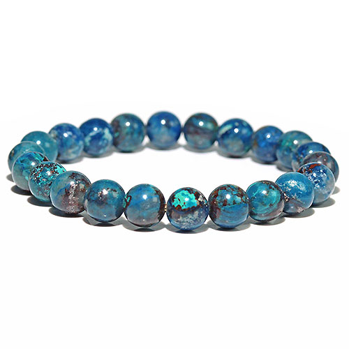 〔K1883-14〕約8mm アズライト シャッタカイト Azurite Shattuckite 藍銅鉱 ブレスレット