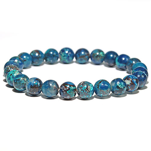 〔K1883-16〕約8mm アズライト シャッタカイト Azurite Shattuckite 藍銅鉱 ブレスレット