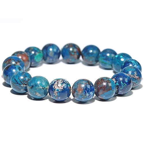 〔K1883-2〕約12mm アズライト シャッタカイト Azurite Shattuckite 藍銅鉱 ブレスレット