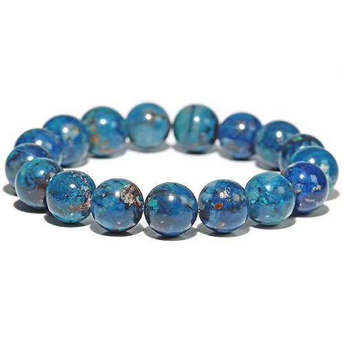 〔K1883-4〕約12mm アズライト シャッタカイト Azurite Shattuckite 藍銅鉱 ブレスレット