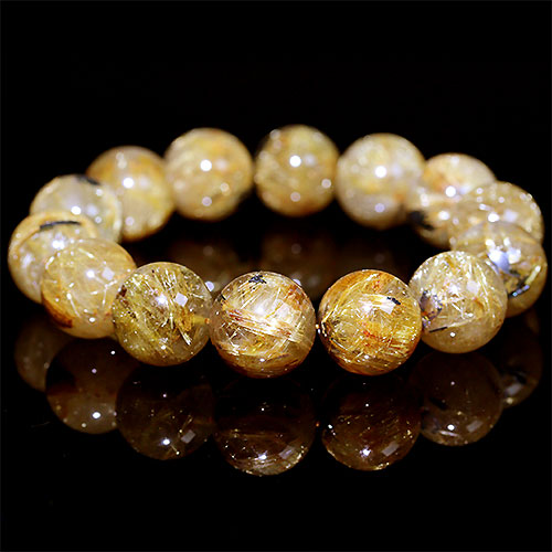 〔K1890-2〕約16mm 大玉 タイチンルチルクォーツ ブレスレット Rutilated Quartz