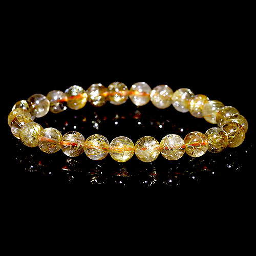 〔K1891-1〕約7.8mm タイチンルチルクォーツ ブレスレット Rutilated Quartz